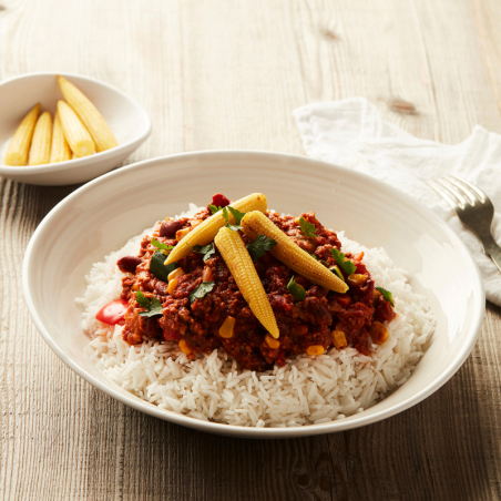 Chili sin carne, basmatirijst